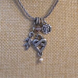 Brighton‎ Heart Leaf Flower Charm Boho Silver Pl Necklace